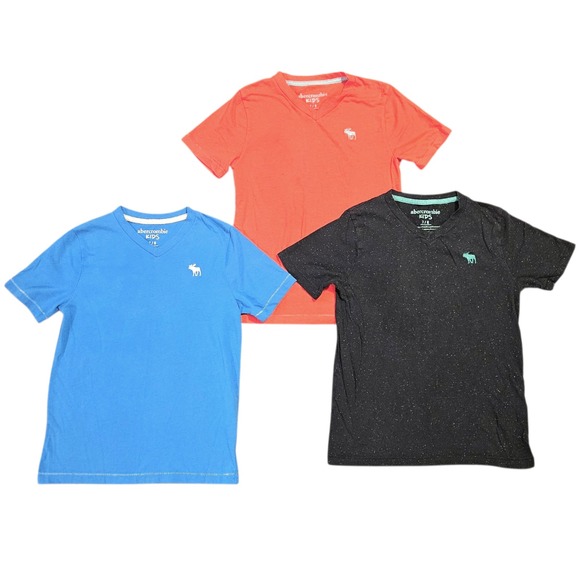 abercrombie kids Other - Abercrombie Kids Boys 7/8 V-Neck T-Shirt Lot 3 Blue Orange Black Logo Tees